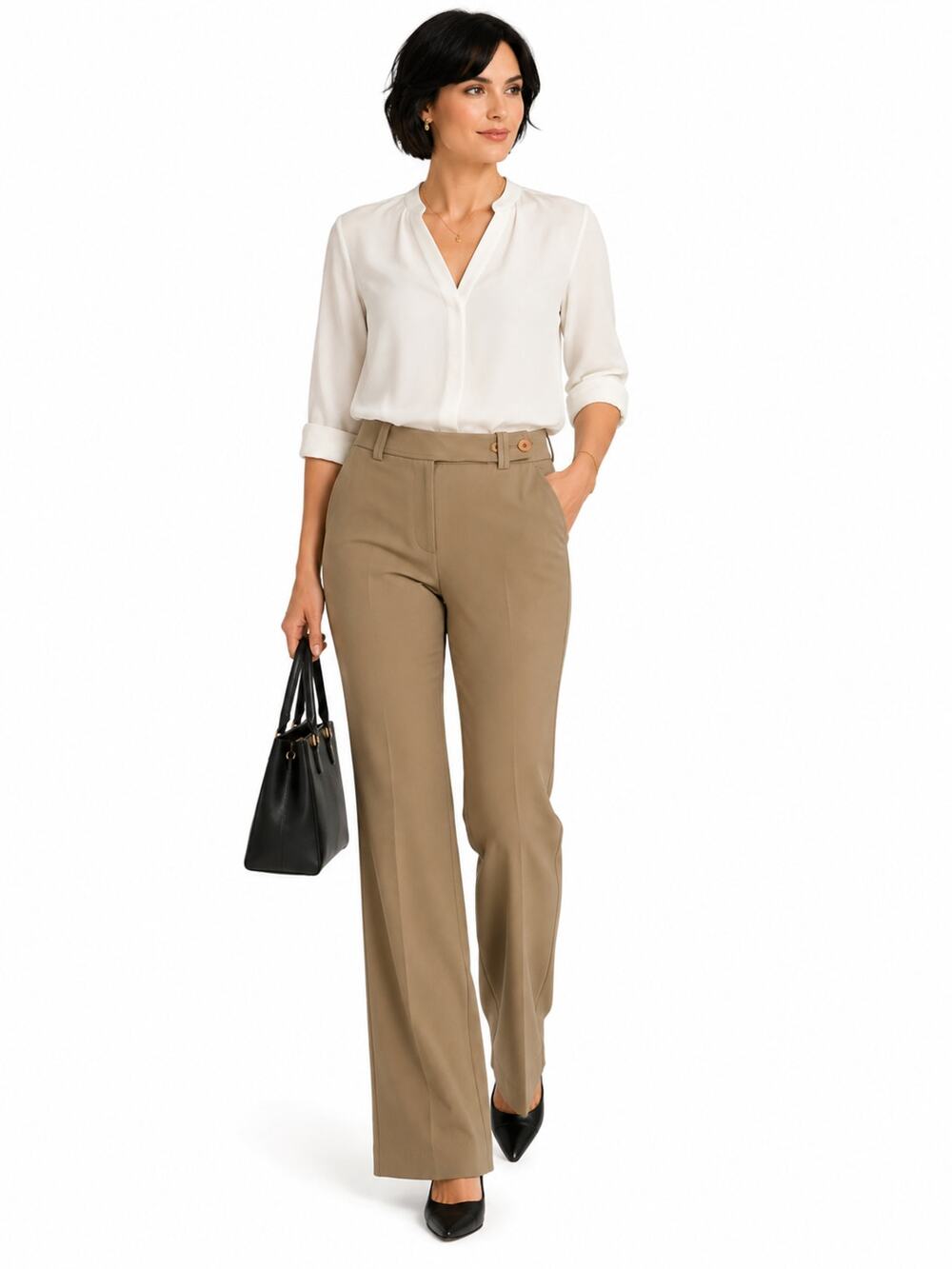 LR4103 Ann Taylor Loft Womens Size 2 Tan Wide Leg Career Dress Pants 31x34
